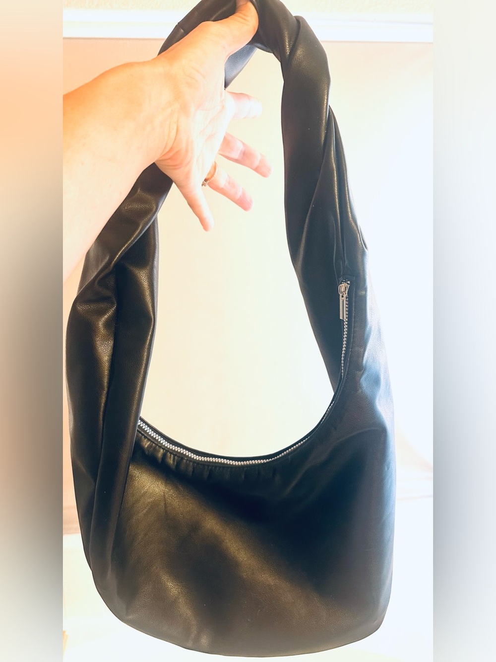 H&M Faux Leather Black Short Sling Crescent Bag Logo NWOT